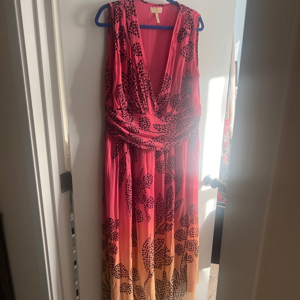 Anthropologie Verb Pallavi Singhee V-neck Ombré Maxi Dress XL Pink